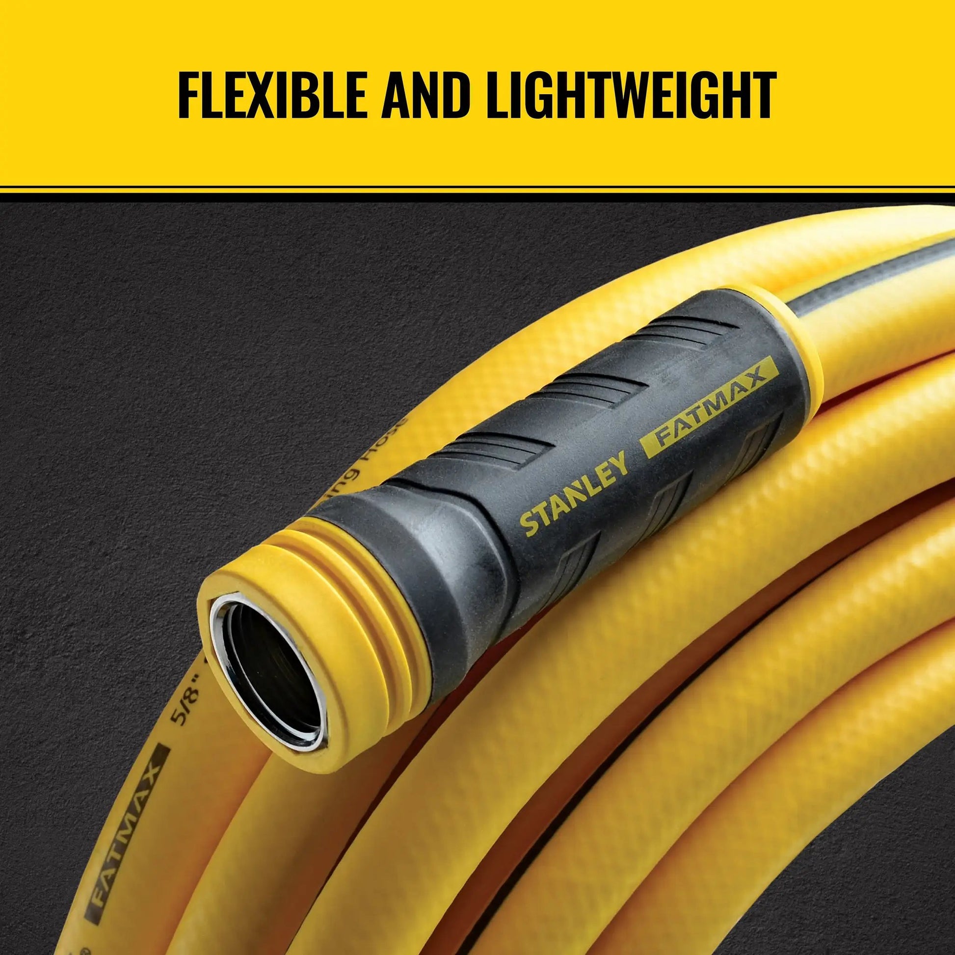 Fatmax 5/8in polyfusion hose Antikink yellow coil with black grip nozzle Orbit Irrigation on Tampa Home & Garden Store