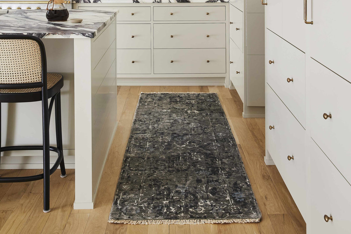 Becerril Premium Rug by Boutique Rugs dark distressed kitchen runner on Tampa Home & Garden Store