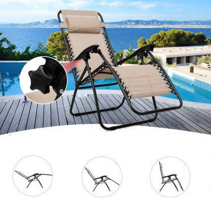 Juego de 3 Sillones Reclinables Plegables Portátiles con Mesa Color Camel