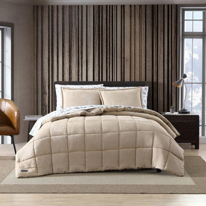 Juego de edredón de microgamuza reversible de felpa Sherpa para cama Full/Queen en beige