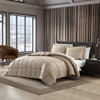 Juego de edredón de microgamuza reversible de felpa Sherpa para cama Full/Queen en beige