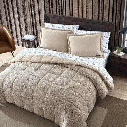 Juego de edredón de microgamuza reversible de felpa Sherpa para cama Full/Queen en beige