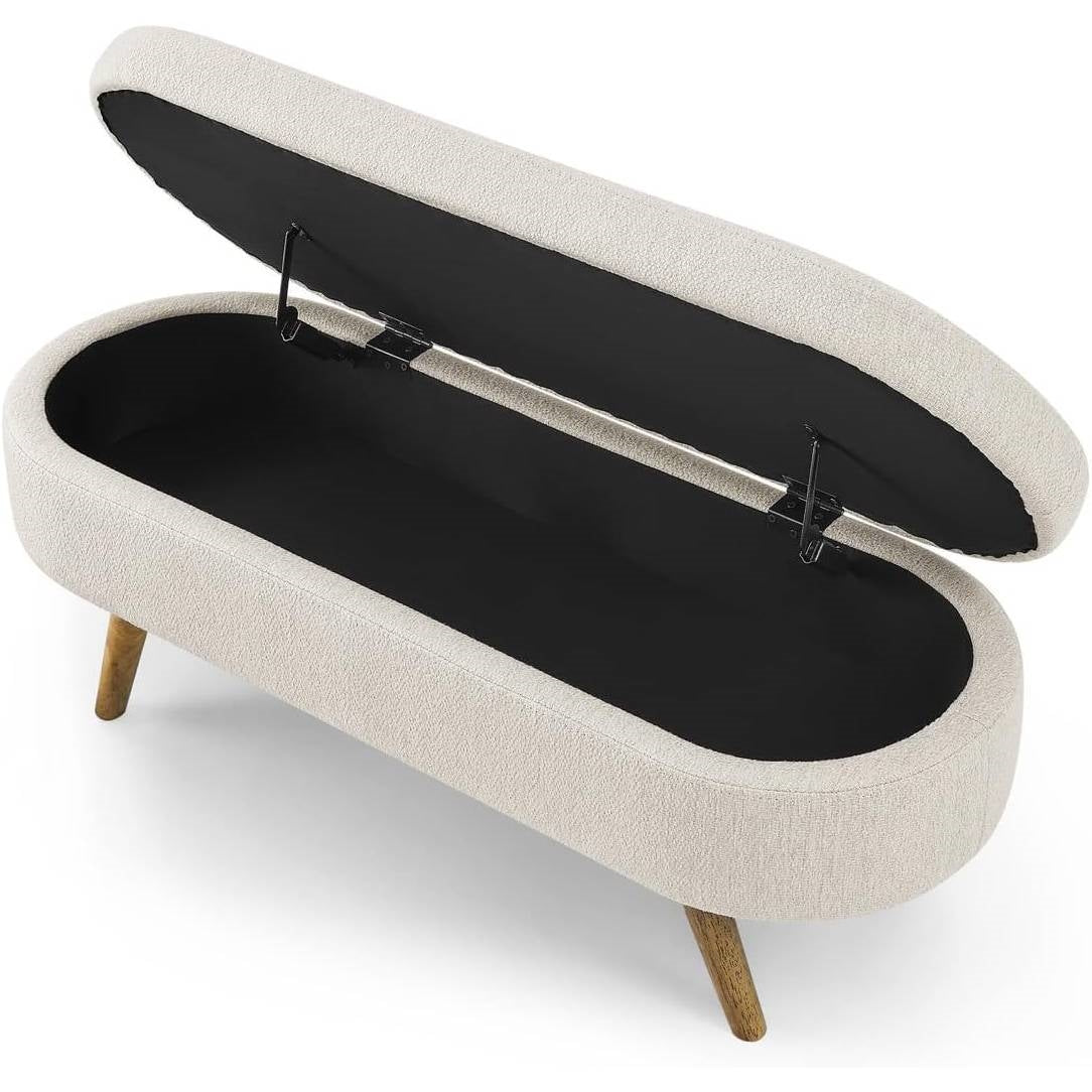 Banco de almacenamiento de cama de dormitorio de lino blanco roto beige, estilo boho moderno de mediados de siglo