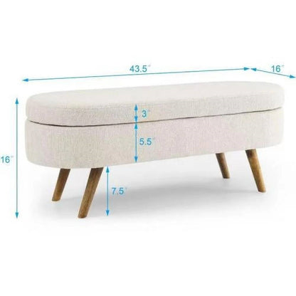 Banco de almacenamiento de cama de dormitorio de lino blanco roto beige, estilo boho moderno de mediados de siglo