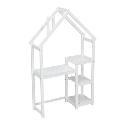 House-shaped Wooden writing Desk,Kids study Table,Bookshelf & Toy Storage,White - Tampa Home & Garden Store