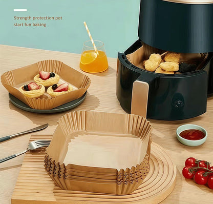 CleanBake Air Fryer Liners brown kraft parchment, pleated, stacked for deep fryer use on Tampa Home & Garden Store