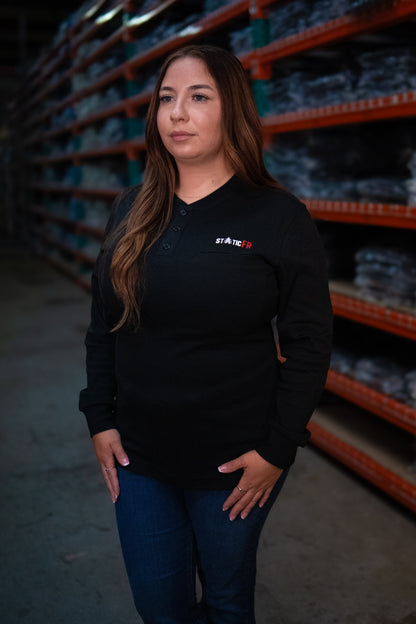 Women's FR Henley a 3 Button Black Safety Shirt