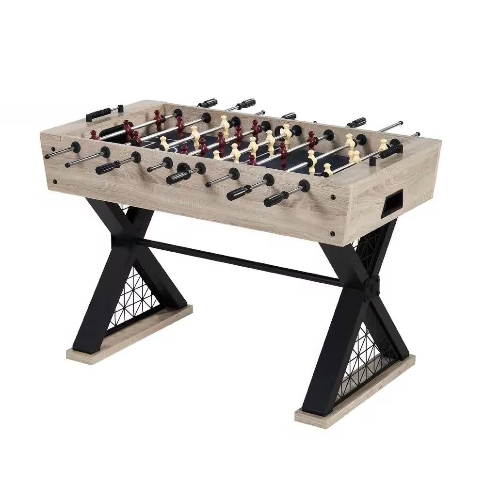 Mesa de futbolín de 48 pulgadas de estilo industrial moderno con patas en forma de X robustas y 2 balones
