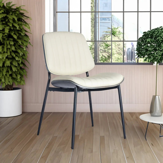 Two Piece Retro Faux Leather Dining Chairs in cream with black metal legs on Tampa Home & Garden Store