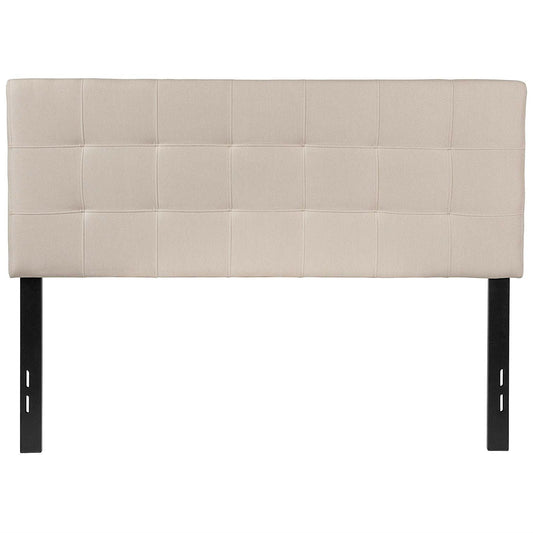Full size Beige Taupe Fabric Box-Stitch Upholstered Headboard - Tampa Home & Garden Store