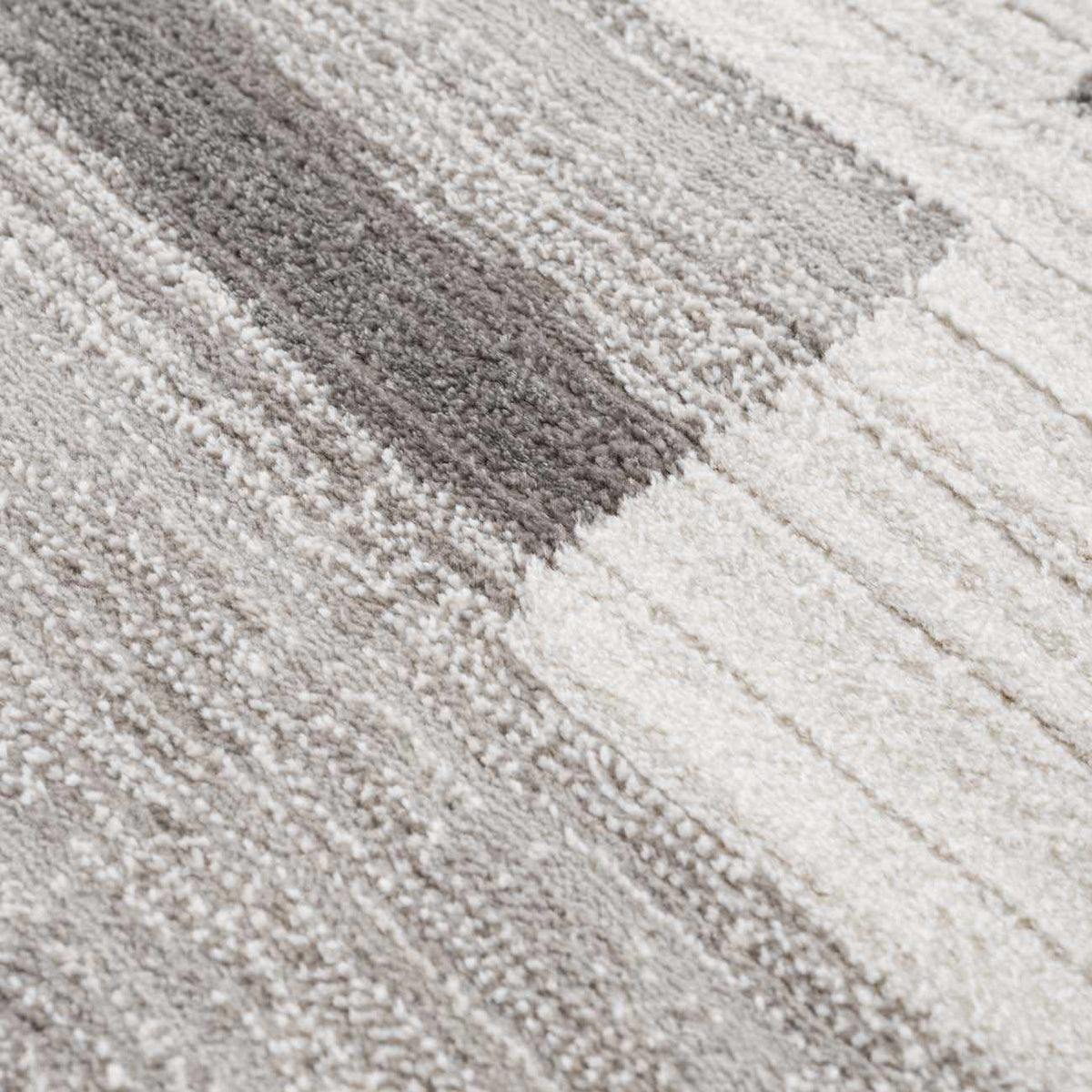 Bojana Broken-Striped Area Rug by Boutique Rugs in taupe, cream, gray with plush pile on Tampa Home & Garden Store