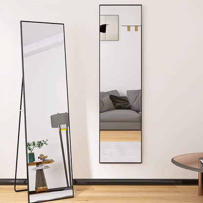 Espejo de cuerpo entero moderno con soporte o para montaje en pared con marco negro