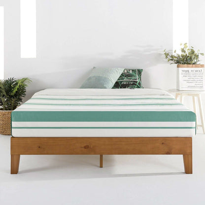 Marco de cama de plataforma de madera maciza moderno de mediados de siglo de tamaño completo en color natural