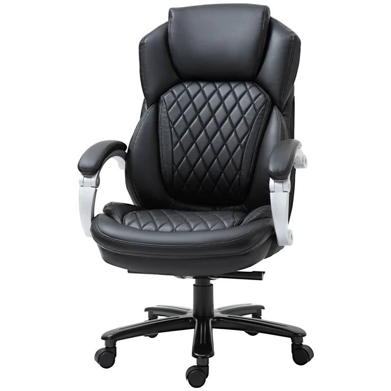 Sillón ejecutivo de oficina, grande y alto, negro, con costuras de diamante y altura ajustable