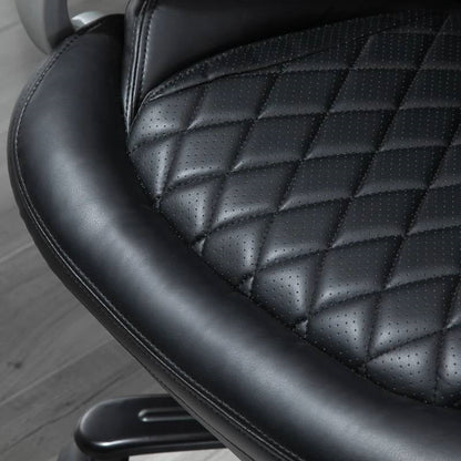 Sillón ejecutivo de oficina, grande y alto, negro, con costuras de diamante y altura ajustable