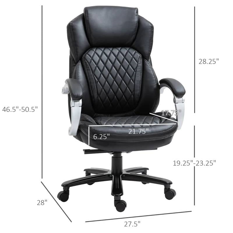 Sillón ejecutivo de oficina, grande y alto, negro, con costuras de diamante y altura ajustable