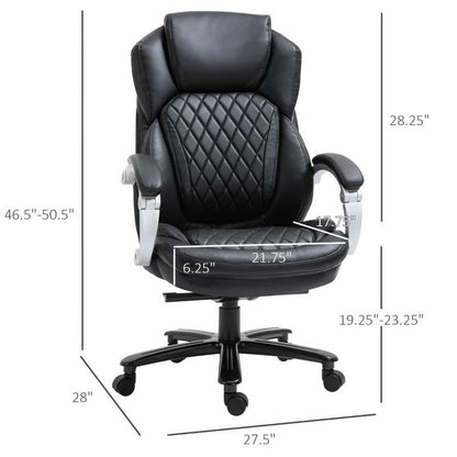 Sillón ejecutivo de oficina, grande y alto, negro, con costuras de diamante y altura ajustable