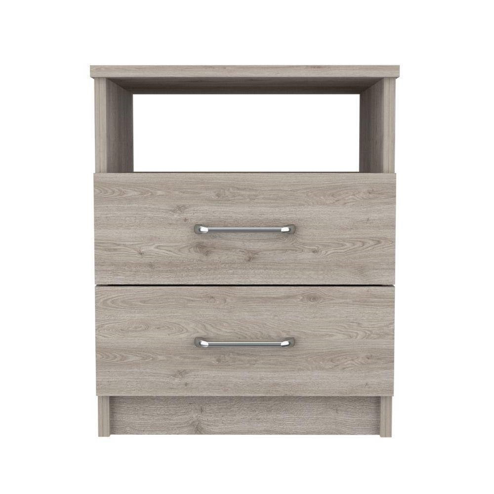 Mesita de noche moderna de 2 cajones con estante abierto en acabado de madera beige