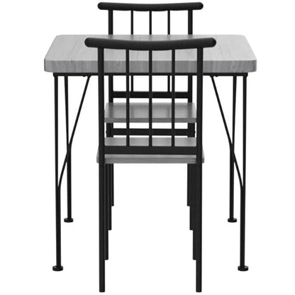 Juego de comedor moderno de 3 piezas con estructura metálica, mesa con tapa de madera gris y 2 sillas