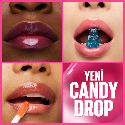 Maybelline New York Lifter Gloss collage: berry to peach lips with candy motif, 4-panel on Tampa Home & Garden Store
