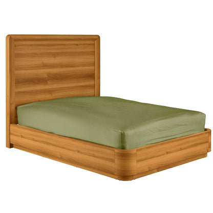 Marco de cama plataforma de madera moderna Queen con esquinas redondeadas y cabecero