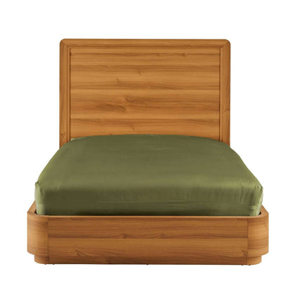 Marco de cama plataforma de madera moderna Queen con esquinas redondeadas y cabecero