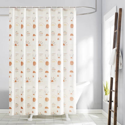 Cortina de Ducha de 72 pulgadas con Patrón Bohemio de Puesta de Sol Naranja y Blanco Crema