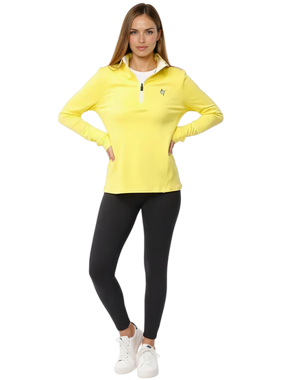 Women's Bar Harbor yellow quarter zip by White Water Life with front zipper and small logo on Tampa Home & Garden Store