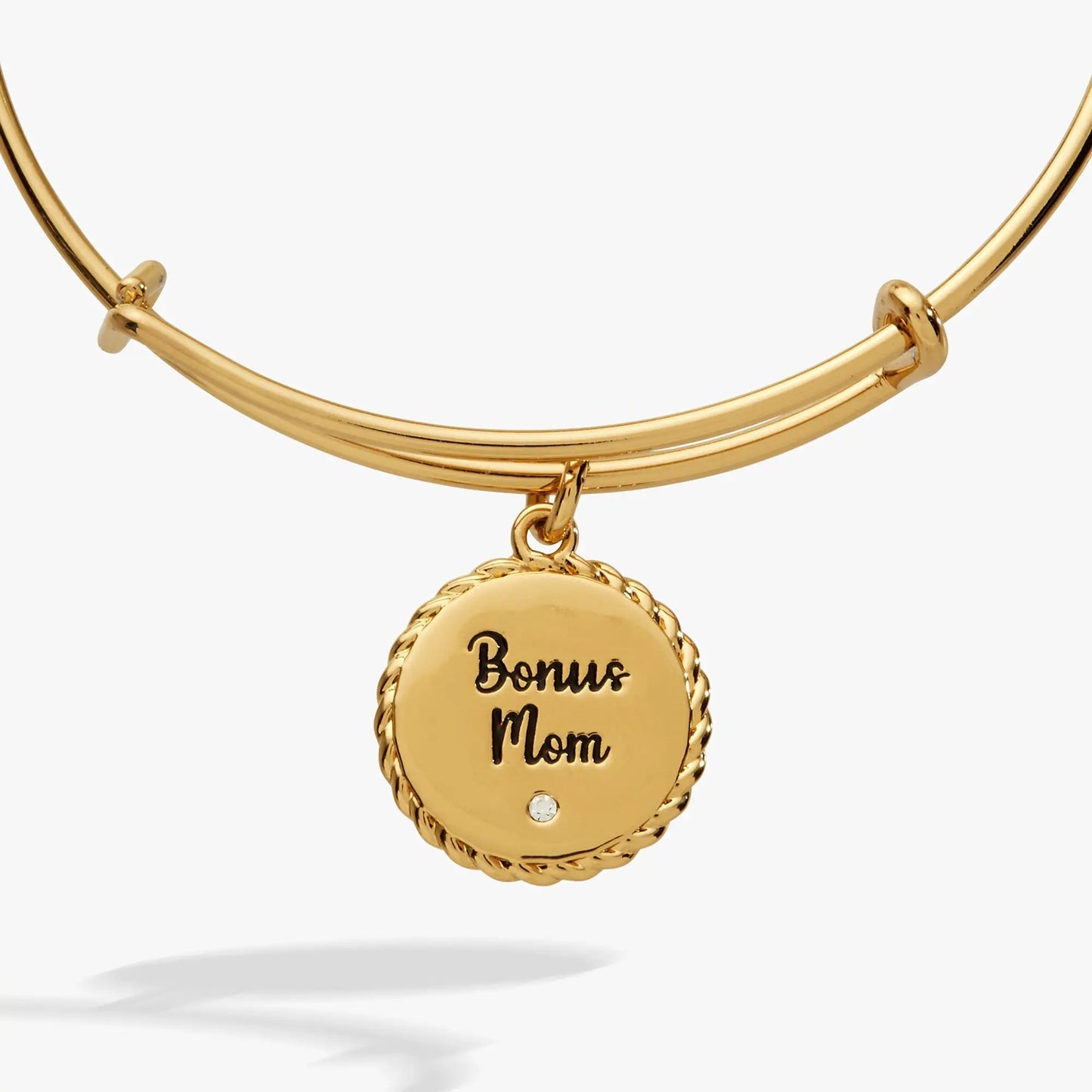 Gold-tone ALEX AND ANI Bonus Mom charm bracelet with engraved round pendant on Tampa Home & Garden Store
