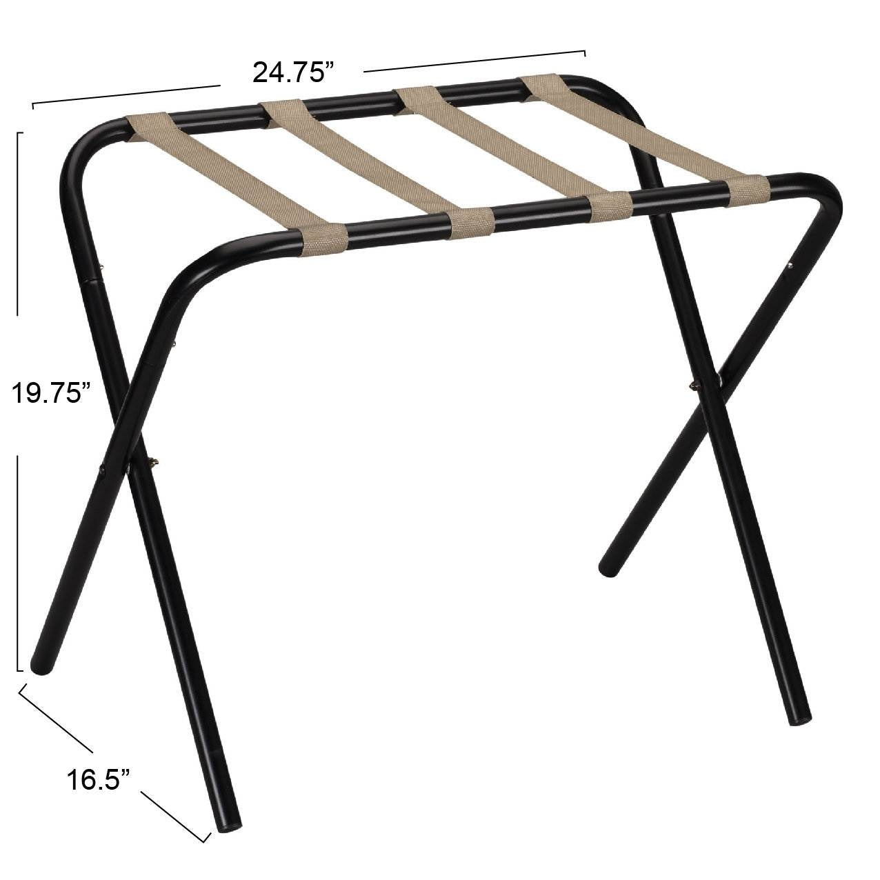 Portaequipajes plegable de metal negro con correas de tela caqui
