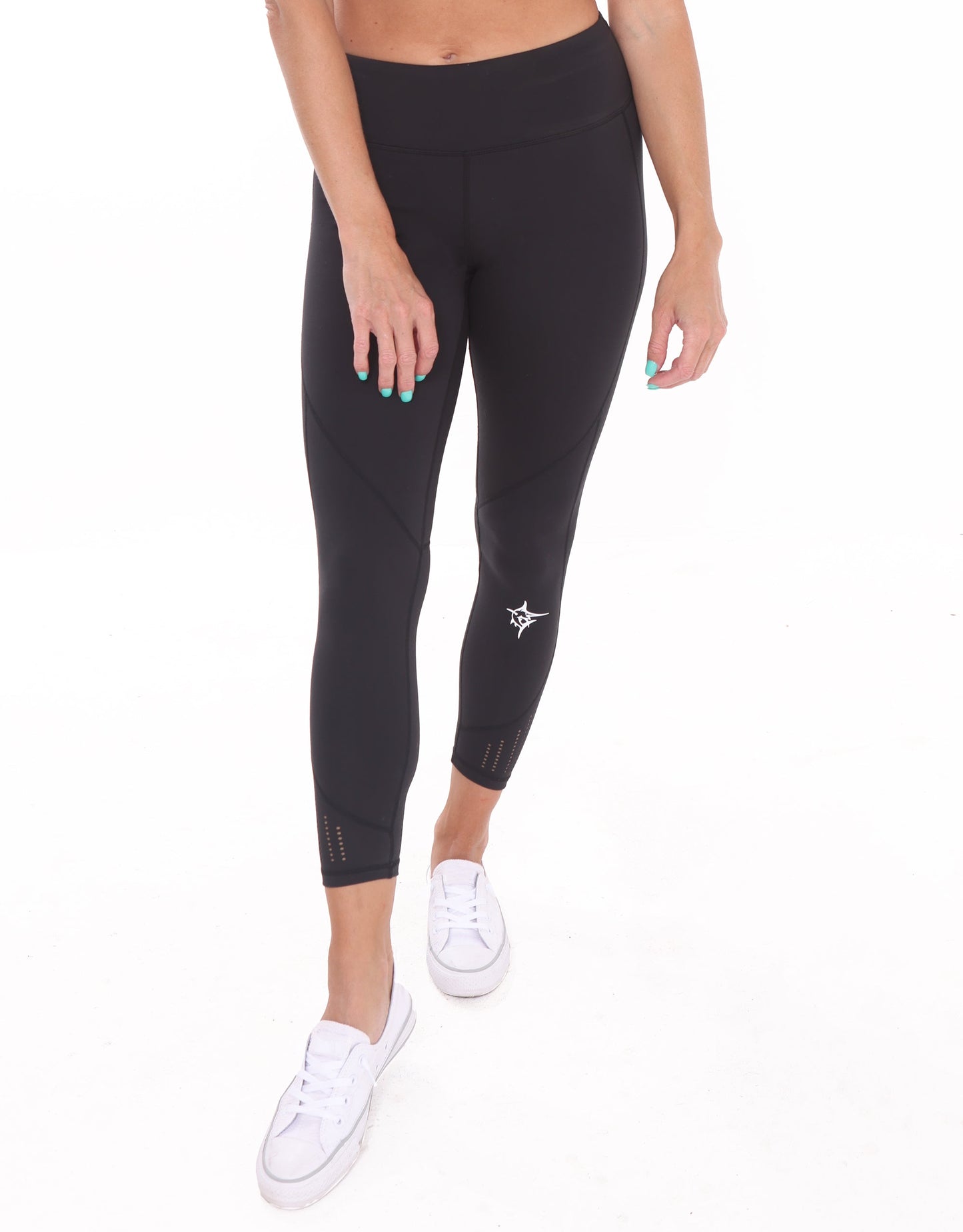 HydroFlex Cut Out Leggings Black by White Water Life with ankle perforations logo on Tampa Home & Garden Store