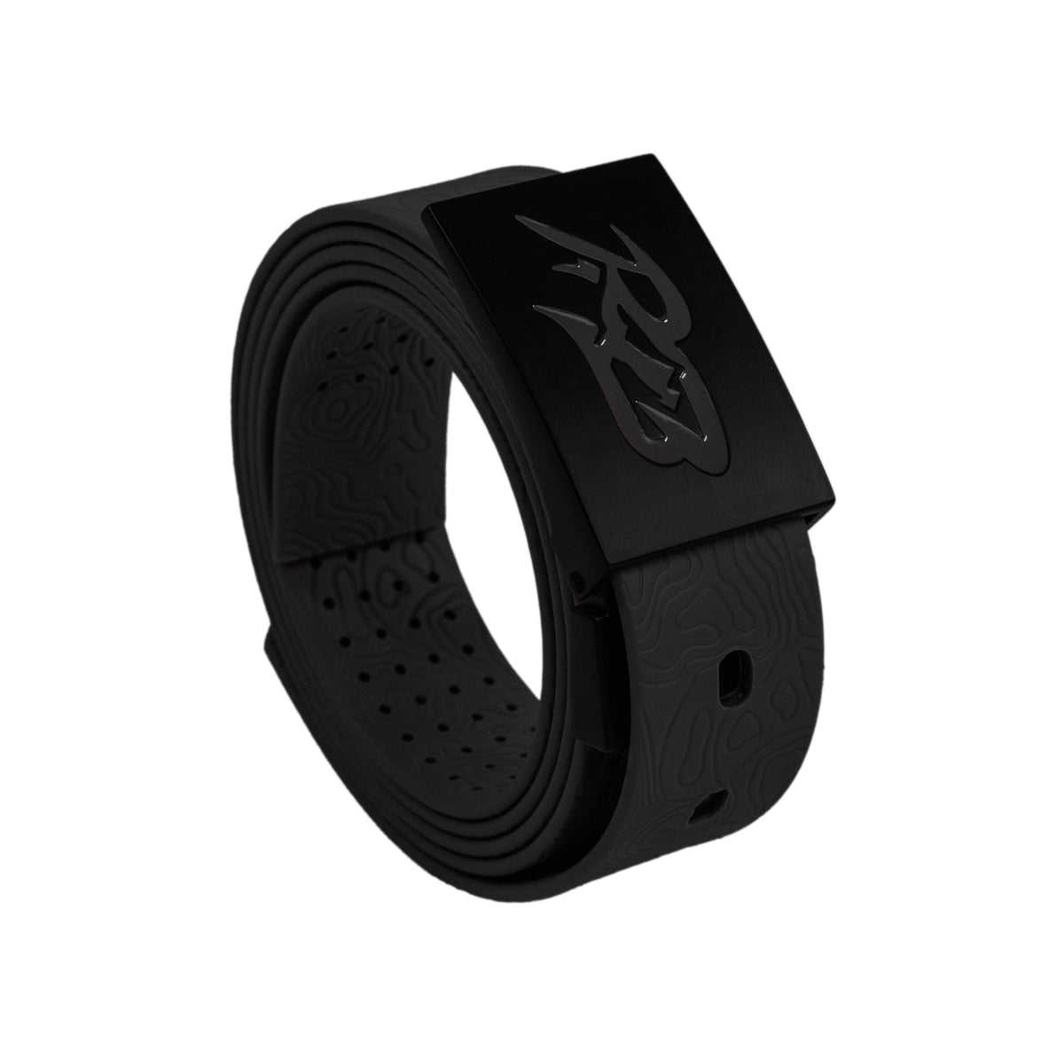 RB 2.0 Belt by Ridge Belts, black perforated strap with embossed logo buckle on Tampa Home & Garden Store