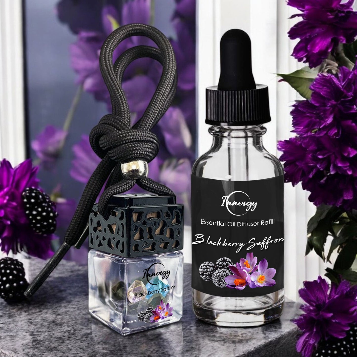 Difusor de aceite con cristales de azafrán y mora, ambientador para coche, 8 ml