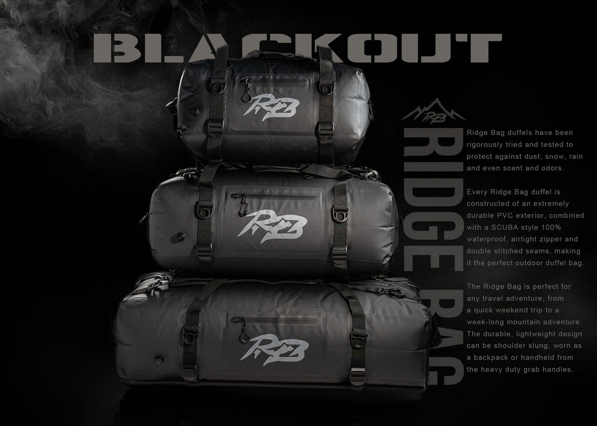 Ridge Bag Duffel set of 3 in black with rugged straps and Ridge Belts logo on Tampa Home & Garden Store