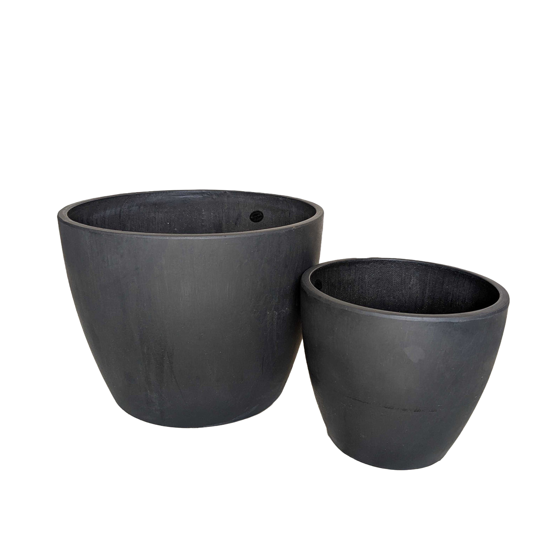 Black eco plant pots from Rooted Treasures Farms in two sizes on Tampa Home & Garden Store