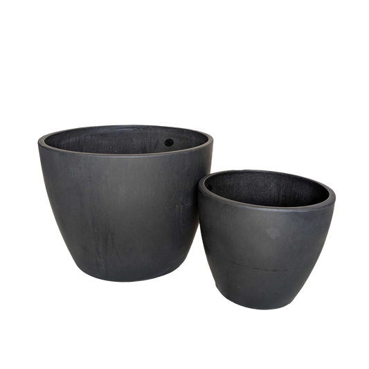 Black eco plant pots from Rooted Treasures Farms in two sizes on Tampa Home & Garden Store