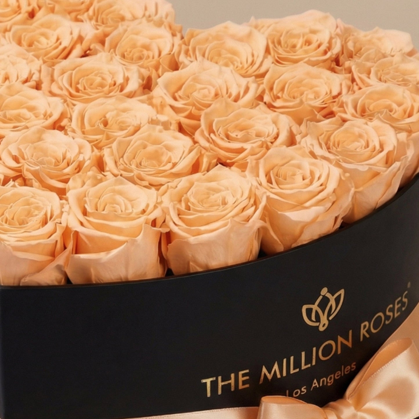 Heart black box of peach eternity roses by The Million Roses in a round gift box on Tampa Home & Garden Store
