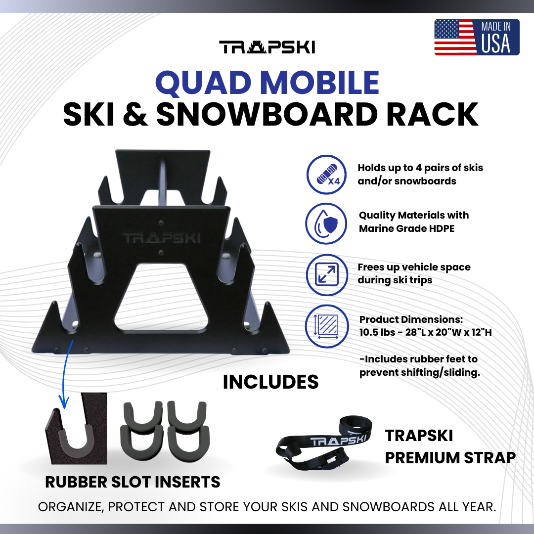 Portaesquís portátil para todo tipo de montaña y tablas de snowboard de posición estándar TRAPSKI QUAD