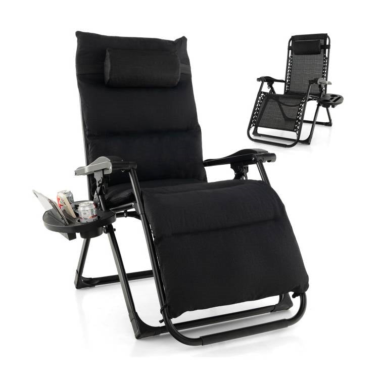 Sillón reclinable antigravedad negro con cojín extraíble y bandeja portavasos