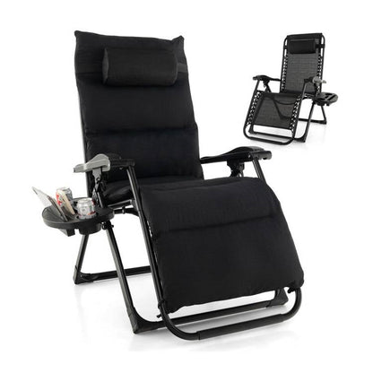 Sillón reclinable antigravedad negro con cojín extraíble y bandeja portavasos