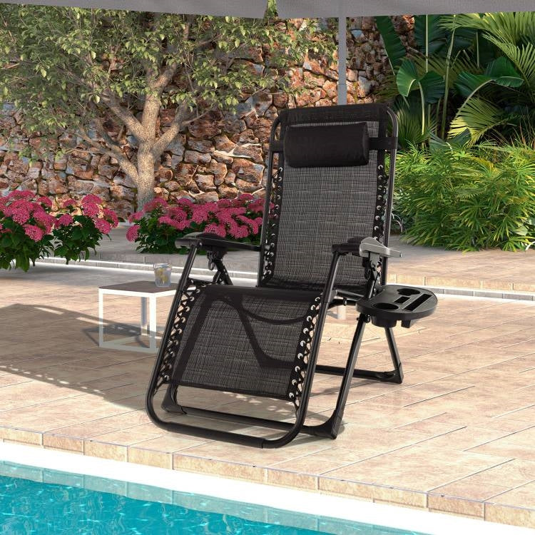 Sillón reclinable antigravedad negro con cojín extraíble y bandeja portavasos