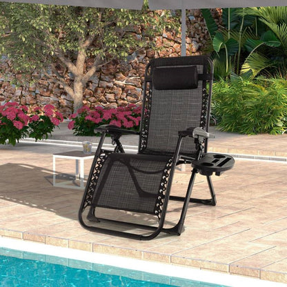 Sillón reclinable antigravedad negro con cojín extraíble y bandeja portavasos