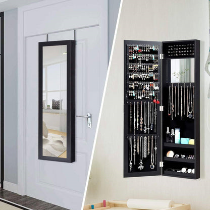 Espejo de cuerpo entero organizador de joyas 2 en 1 negro montado en la pared o puerta