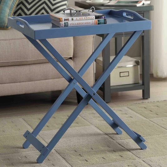 Folding TV Tray Bedside Table in Blue Wood Finish - Tampa Home & Garden Store