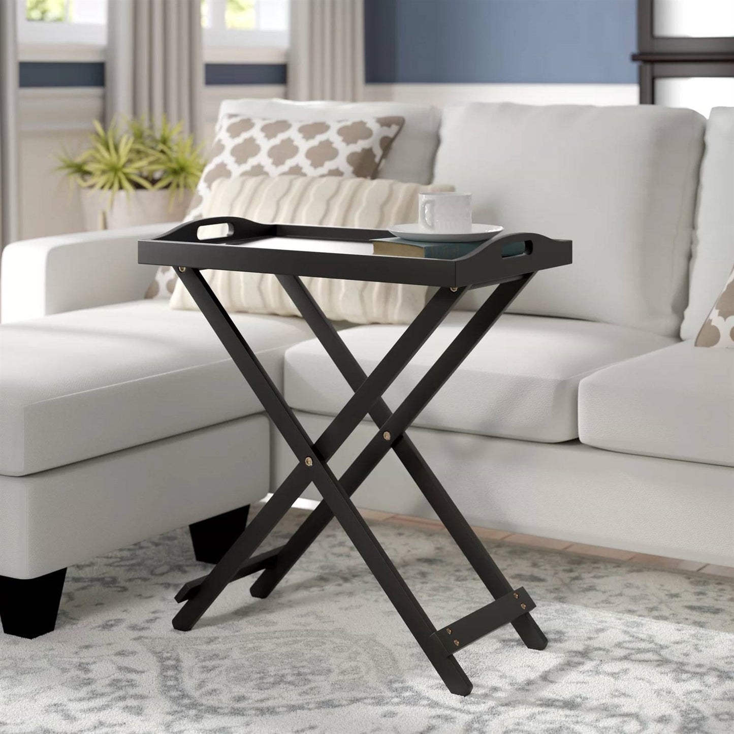 Mesa Auxiliar Plegable para TV, para Cama, Acabado de Madera Negra
