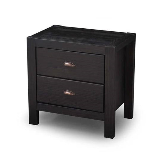 Farmhouse Style Solid Pine Wood 2-Drawer Nightstand Bedside Table in Black - Tampa Home & Garden Store