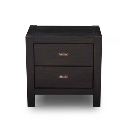 Mesa de Noche de 2 Cajones de Madera Maciza de Pino Estilo Rústico en Negro