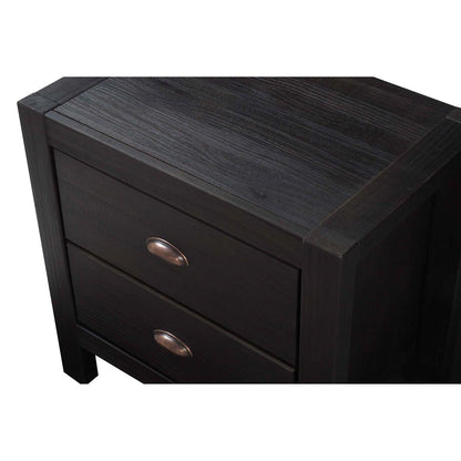 Mesa de Noche de 2 Cajones de Madera Maciza de Pino Estilo Rústico en Negro