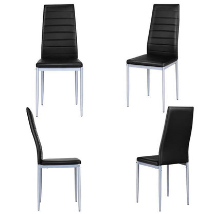 Juego de 4 sillas de comedor modernas de piel sintética negra de respaldo alto con patas de metal