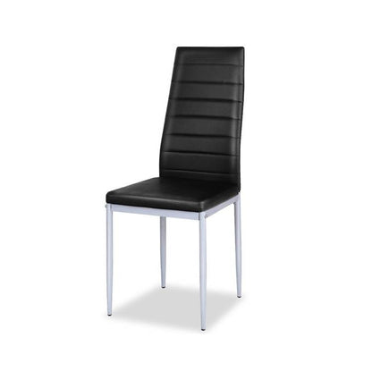 Juego de 4 sillas de comedor modernas de piel sintética negra de respaldo alto con patas de metal